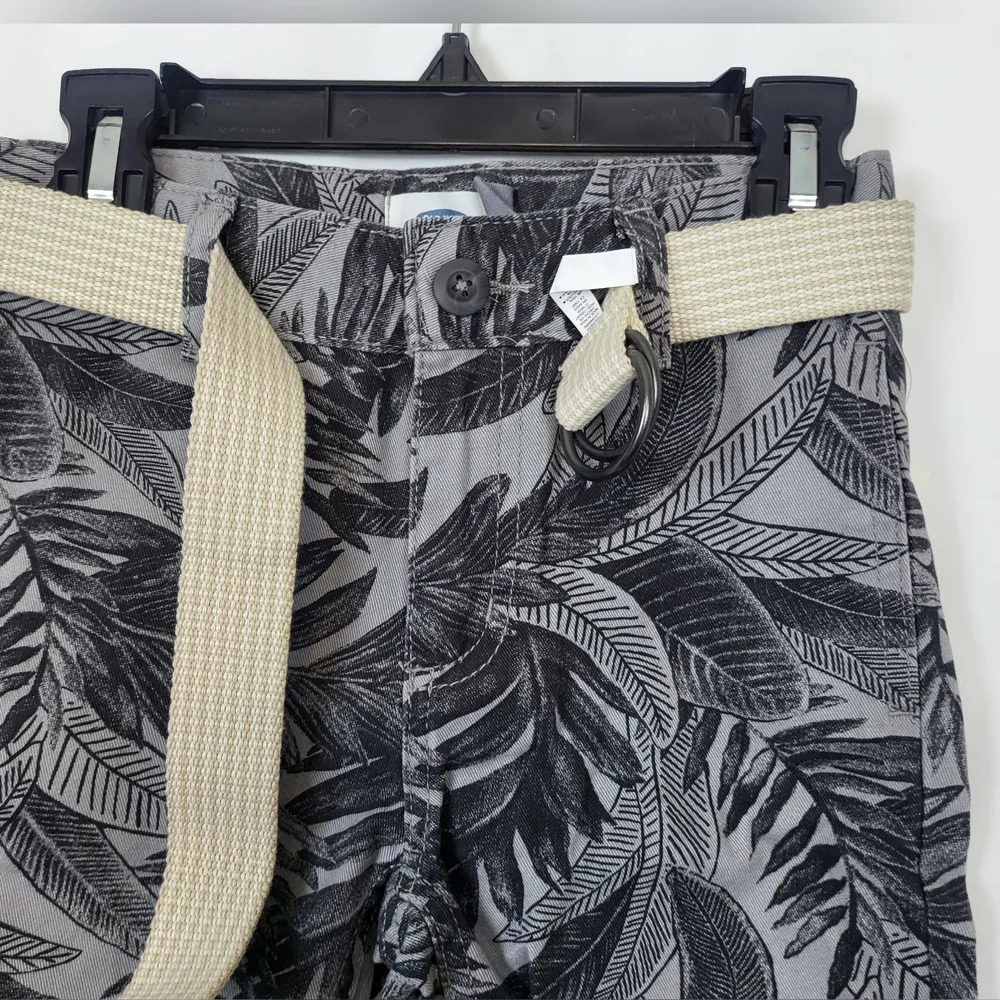 Old Navy Boys Preppy‎ Gray Black Tropical Print Belted Chino Shorts Sz 5 New